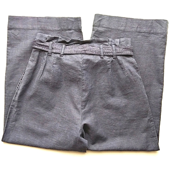 NWT RAG POETS LINEN BLEND DARK BLUE CROPPED PAPERBAG PANTS WIDE LEG EASY BREEZY - Picture 6 of 12